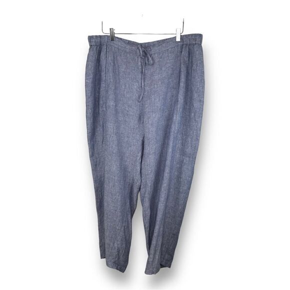 Coldwater Creek 100% Chambray‎ Linen Drawstring Pull-On Wide-Leg Ankle Pants 18W - Picture 1 of 10